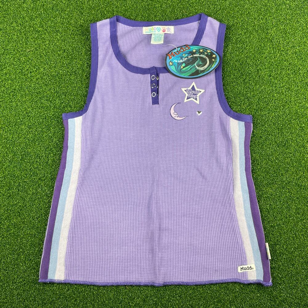 Vintage Y2K NWT Mudd Purple Waffle Knit Purple Sleep Henley Tank Sz M